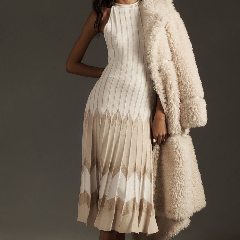 Anthropologie Pleated Drop Waist Knit Midi Dress